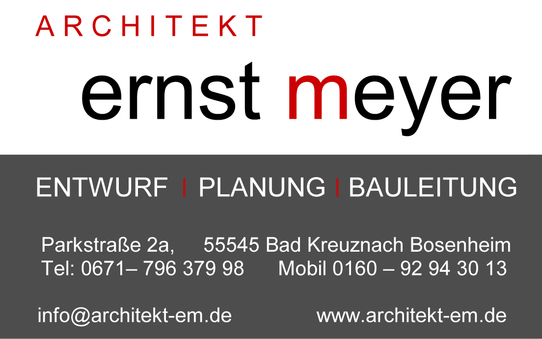 Visitenkarte des ARCHITEKTEN ernst meyer in Bad Kreuznach Bosenheim, Parkstraße 2A